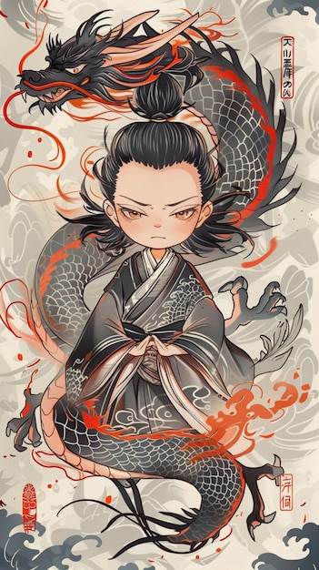 Photo chibi sege dragon style yakuza fond fille garçon dragon