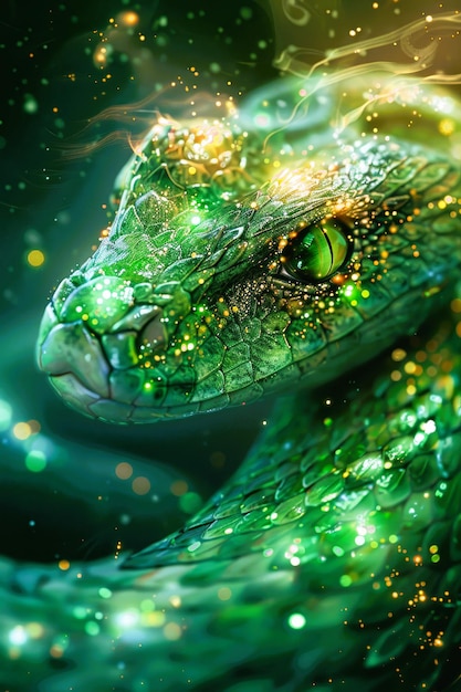 chic mignon serpent avec des yeux colorés lumineux avec des reflets au néon