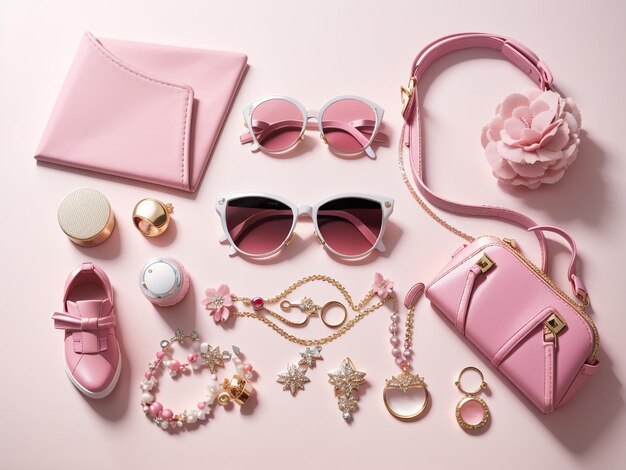 Photo chic en mode rose accessoire féminin set un élégant extravagance à l'étage plat