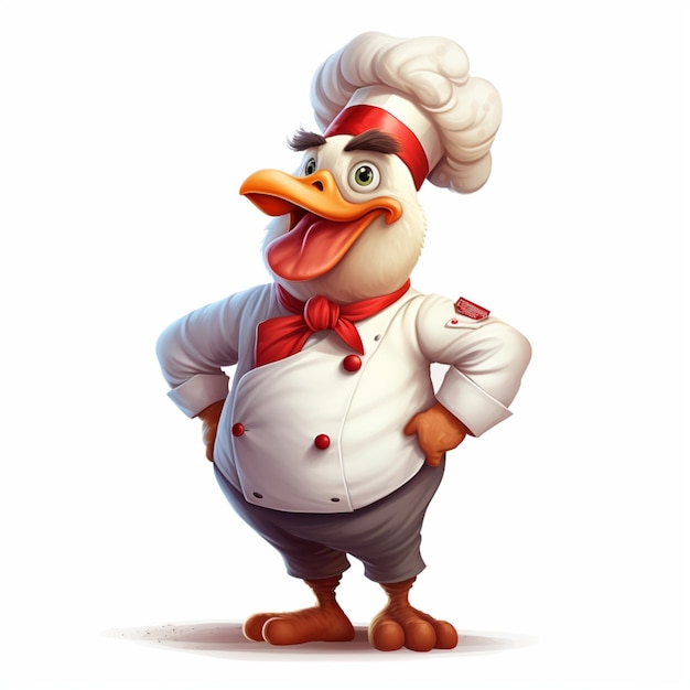 Chicken portant une tenue de chef personnage de dessin animé sur fond blanc