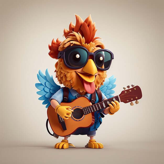 Photo chicken rocker chante avec une guitare icône vectorielle de dessin animé illustration icône de musique d'animal concept isolé premium vector flat style de dessins animés