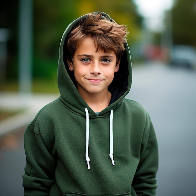 Chico con sudadera verde généré par IA