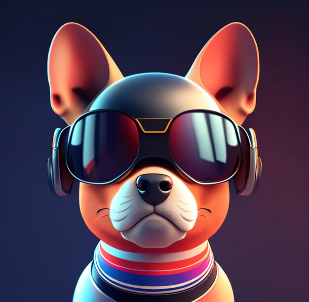 Chien 3D avec des lunettes