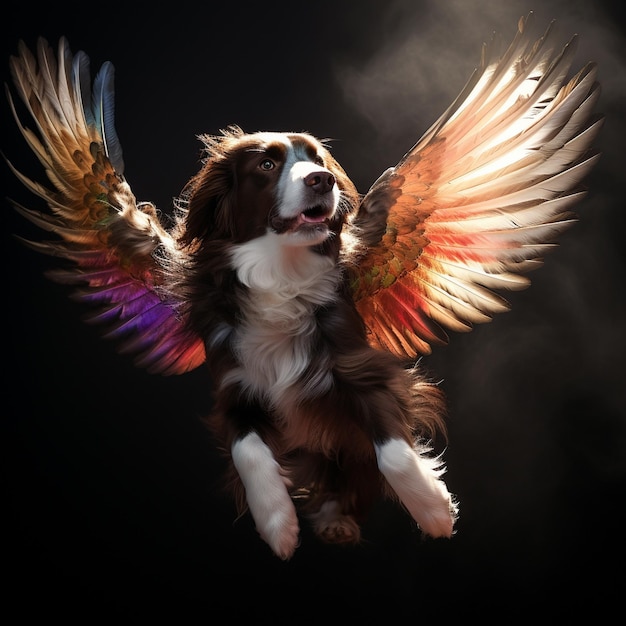 un chien avec des ailes sur lequel est écrit le mot ange