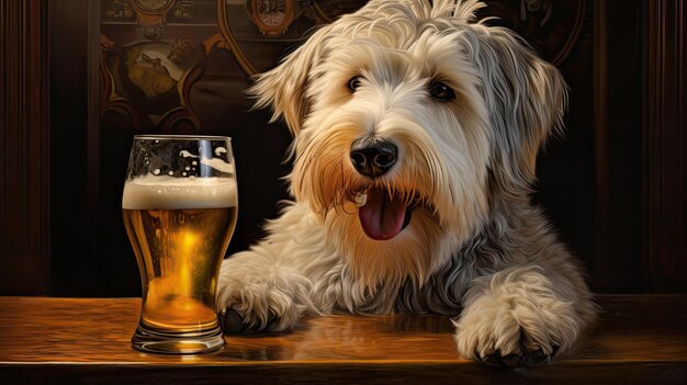 Chien à l'alcool avec de la bière