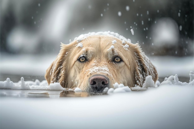 Chien allongé dans la neige