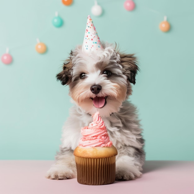 Chien d'anniversaire drôle mignon Illustration AI GenerativexA