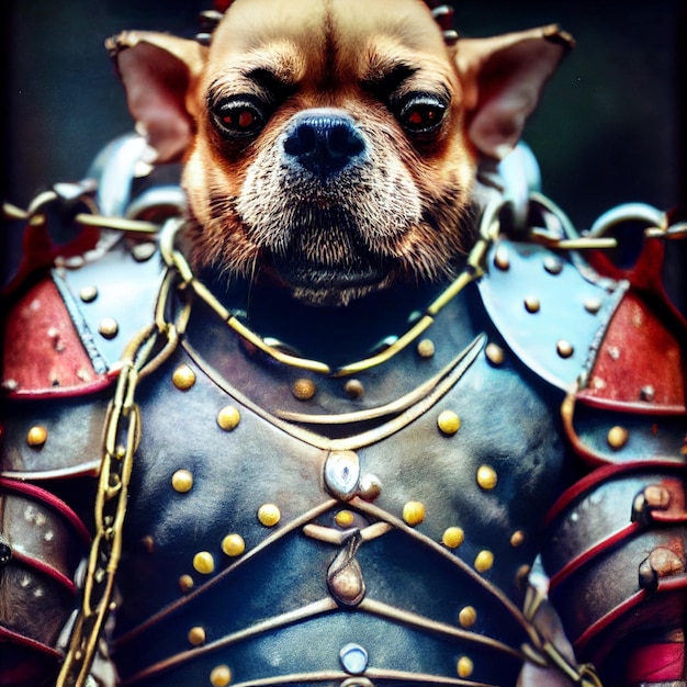 chien anthropomorphe avec illustration de rendu 3d d'armure de guerrier