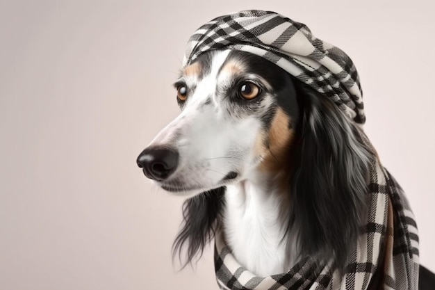 chien arafed portant un chapeau et une écharpe à carreaux avec une écharpe autour du cou IA générative