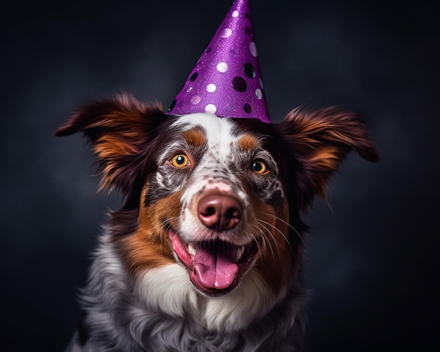 chien araffe portant un chapeau de fête avec sa langue sortie ai générative