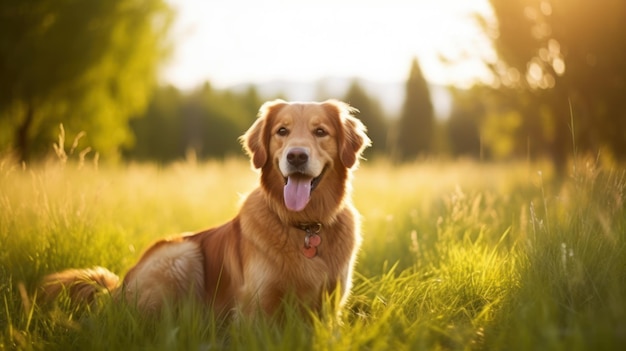 Un chien assis dans un champ