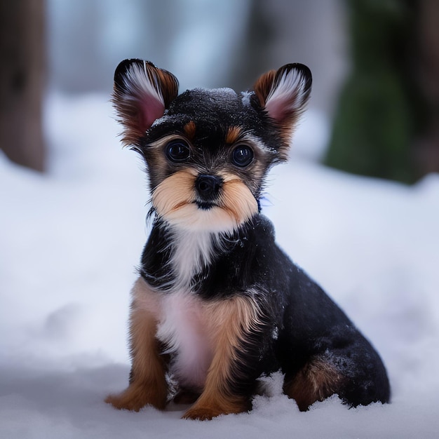 Un chien assis dans la neige