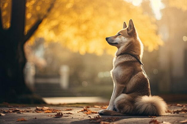 Chien assis dans le parc en automne