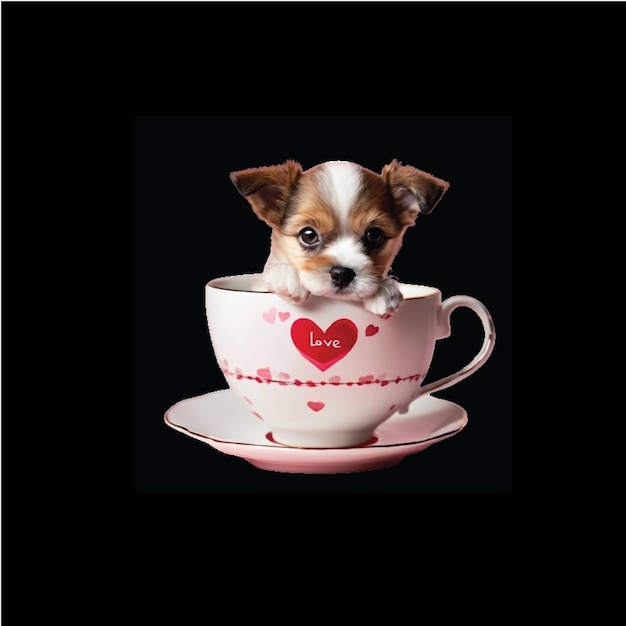 Photo un chien assis dans une tasse de thé sublimée le jour de la saint-valentin