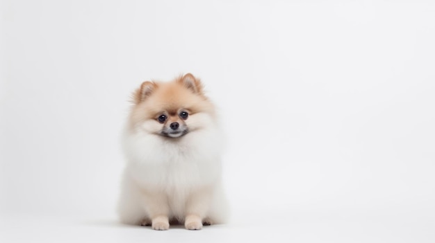 Un chien assis sur un fond blanc