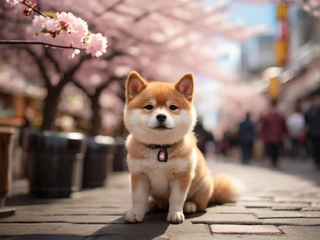 un chien assis sur un trottoir