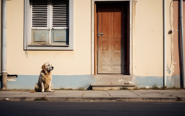 Le chien attend son maître devant la maison Generative AI