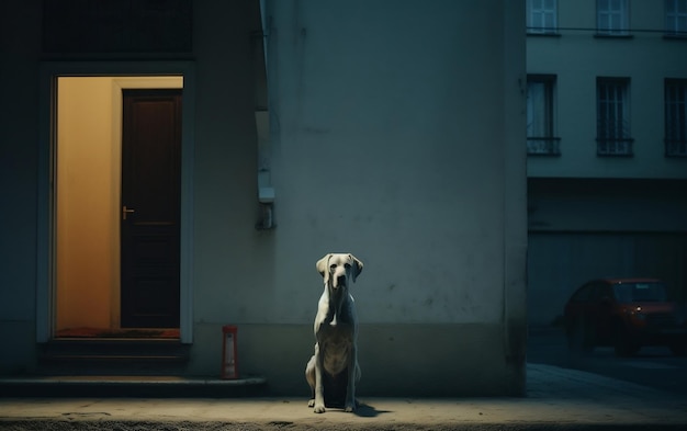 Le chien attend son maître devant la maison Generative AI