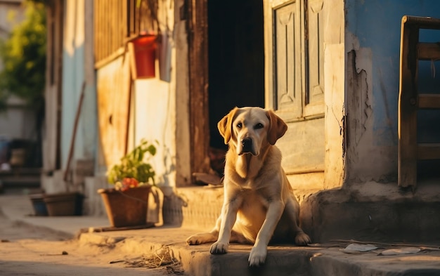 Le chien attend son maître devant la maison Generative AI