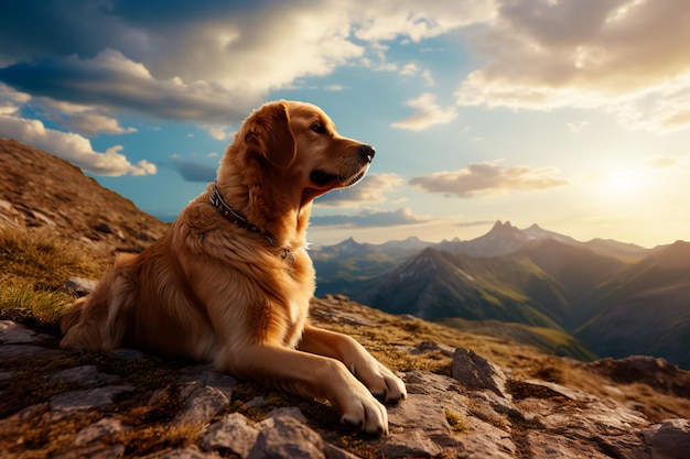 Un chien au sommet d'une montagne généré par l'IA