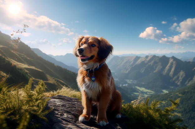 Un chien au sommet d'une montagne généré par l'IA