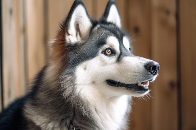 Un chien au visage blanc et aux yeux noirs