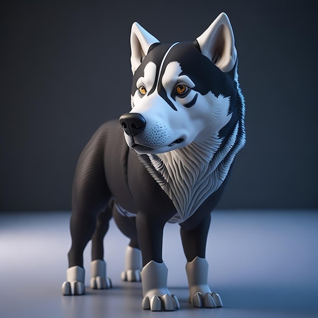 Un chien au visage noir et blanc se tient sur une surface blanche.