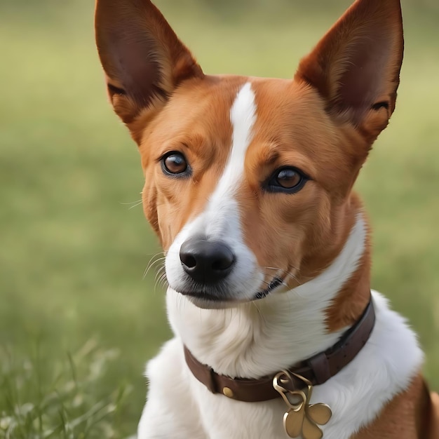 Un chien basenji intelligent et amical donnant sa patte en gros plan isolé sur le blanc