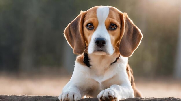 Un chien beagle assis sur un fond blanc