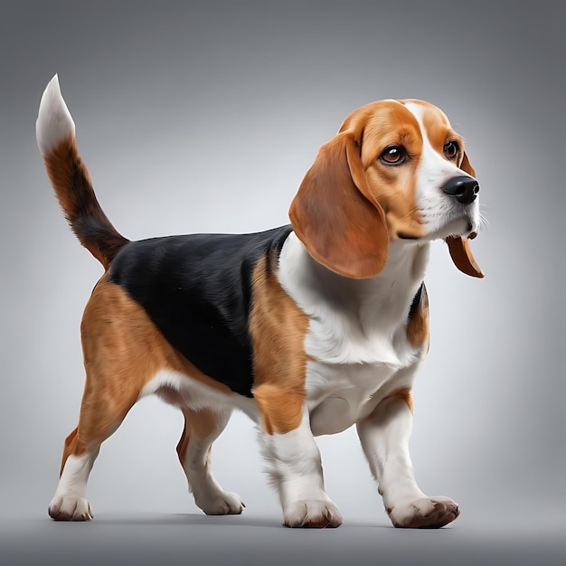 Le chien beagle sur un fond gris