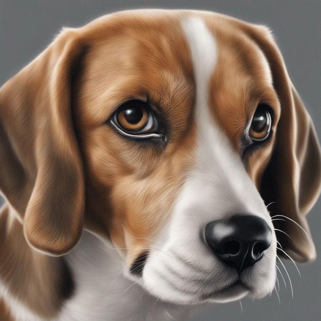 Un chien beagle hyper-réaliste avec un fond gris propre