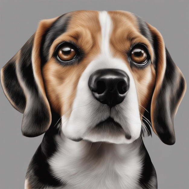 Un chien beagle hyper-réaliste avec un fond gris propre
