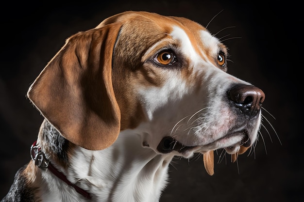 Chien Beagle en portrait sur fond noir Réseau de neurones généré par l'IA