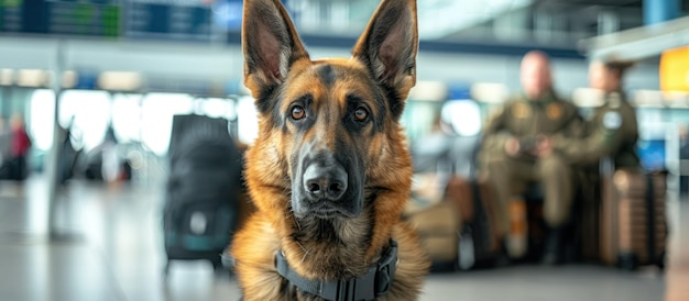 Chien berger allemand assis à l'aéroport