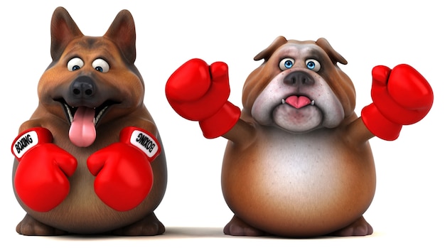 Chien de berger allemand et bouledogue anglais - Illustration 3D