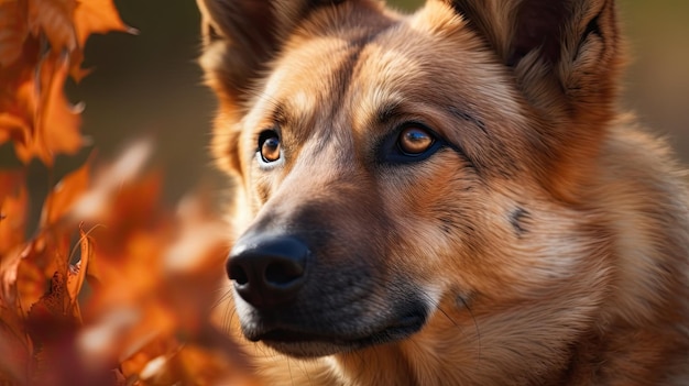 Un chien de berger allemand avec un fond doré