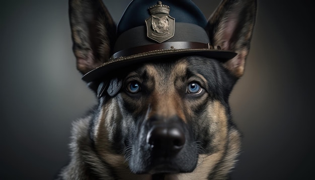 Chien de berger allemand de la police en chapeau de police