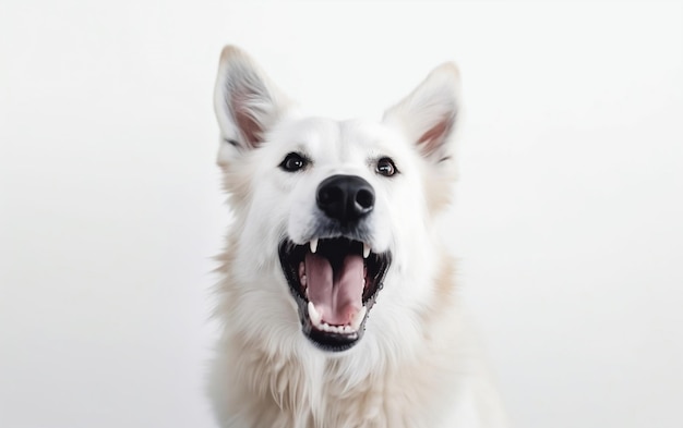 Un chien de berger blanc suisse avec un nez noir et un nez noir.