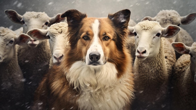 chien de berger avec un troupeau de moutons