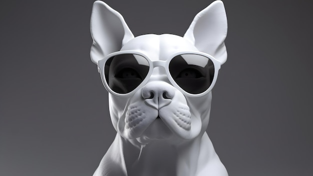 Un chien blanc avec des lunettes de soleil sur la tête