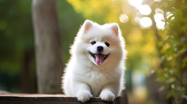 un chien blanc avec sa langue tirée