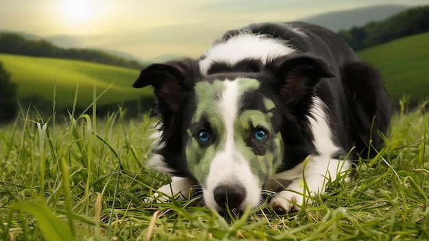 Photo chien de border collie qui se cache