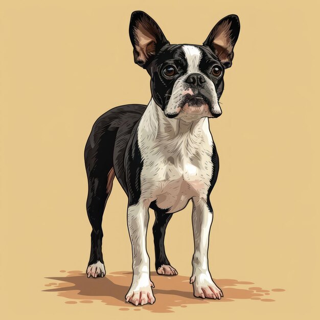 Photo le chien de boston terrier est un dessin animé à l'illustration plate.