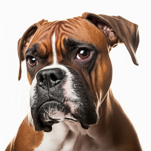 Un chien boxer avec un nez noir et un nez brun.