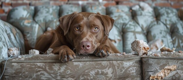 Un chien brun allongé sur un canapé