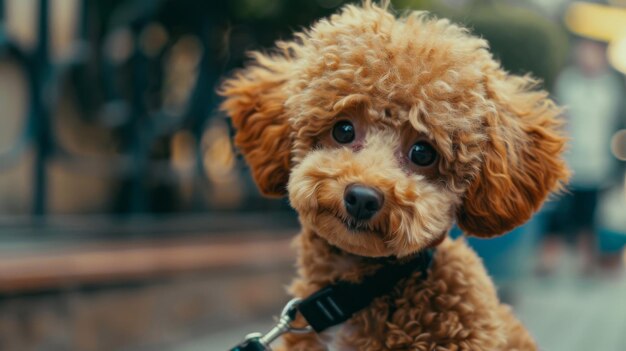 Photo un chien brun assis sur le trottoir