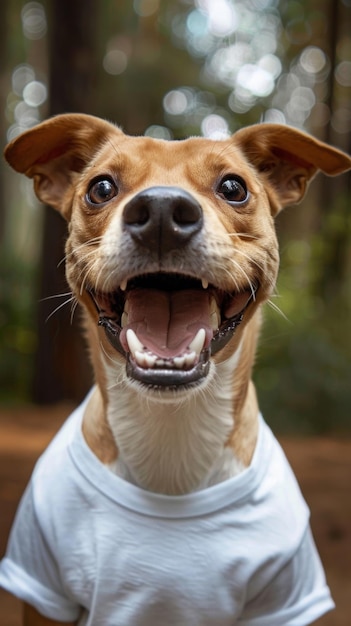 Photo un chien brun et blanc portant une chemise blanche