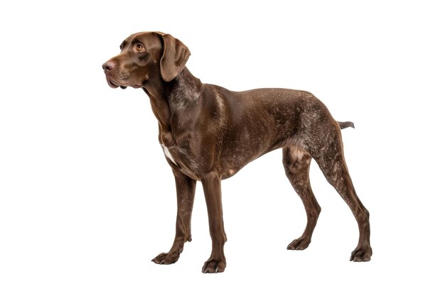 Chien brun debout sur un fond isolé vue latérale