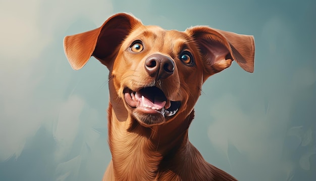 un chien brun lève les yeux dans le style de photoillustration