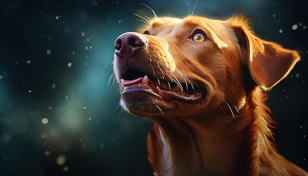 un chien brun lève les yeux dans le style de photoillustration